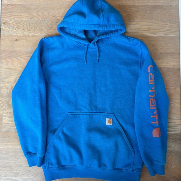 Carhartt K288 Loose Fit Hoodie Sweatshirt Logo Sleeve Blue Mens Size Medium - Picture 2 of 10